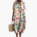 Floral V Neck Oversized Casual Midi Dress