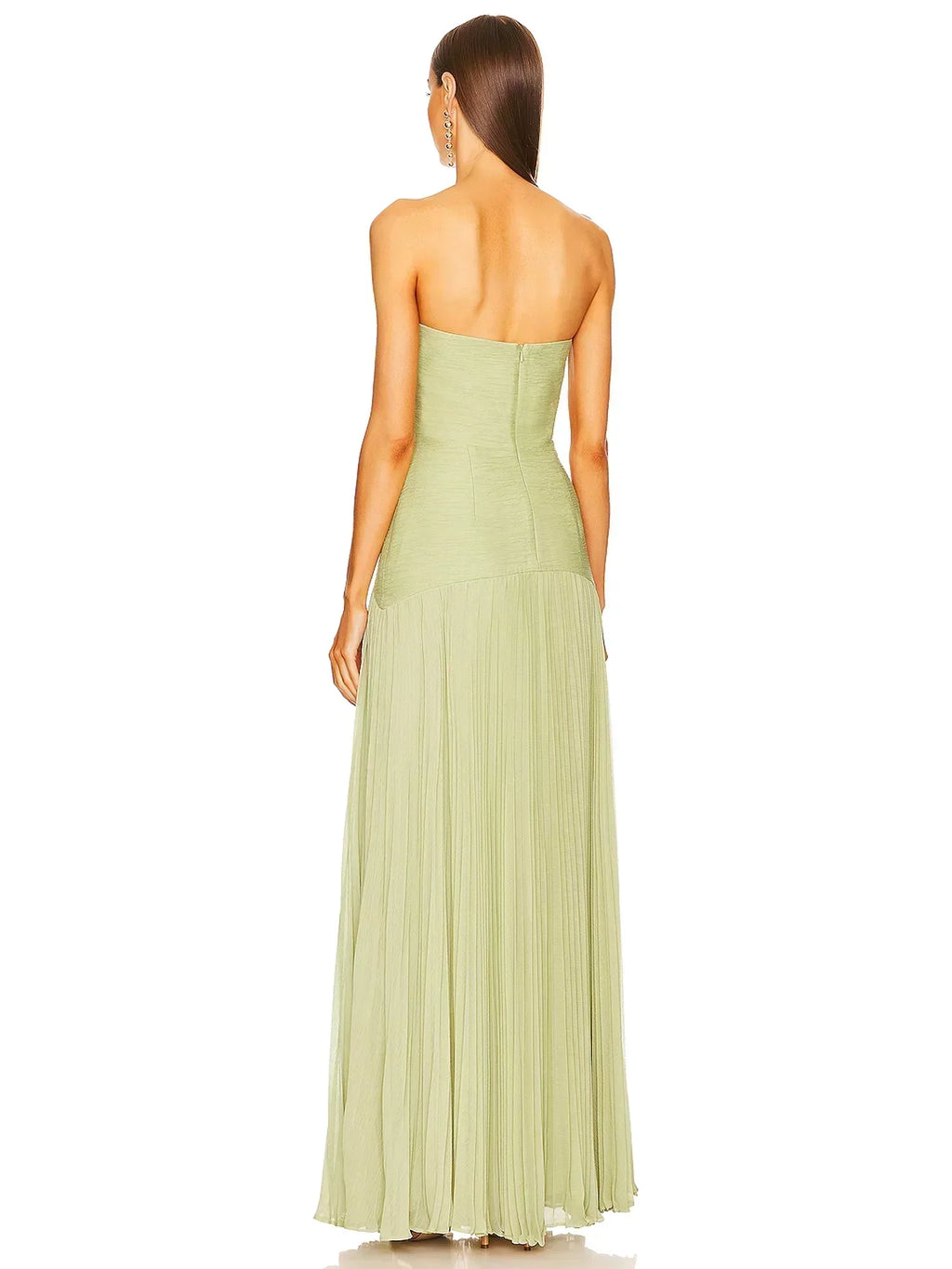Strapless Ruched Bodice Pleated Chiffon Maxi Dress - Formal Evening Gown