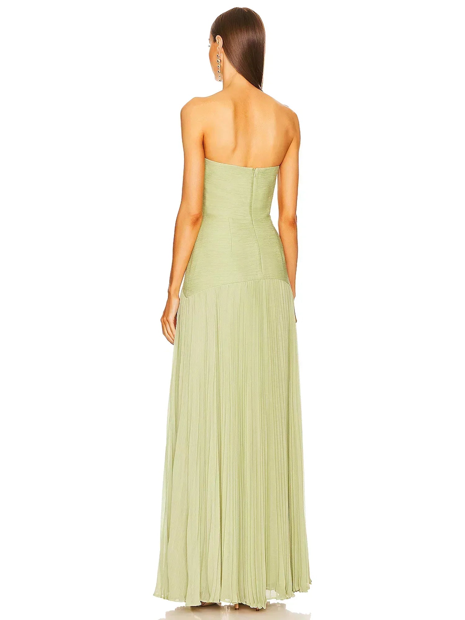 Strapless Ruched Bodice Pleated Chiffon Maxi Dress - Formal Evening Gown