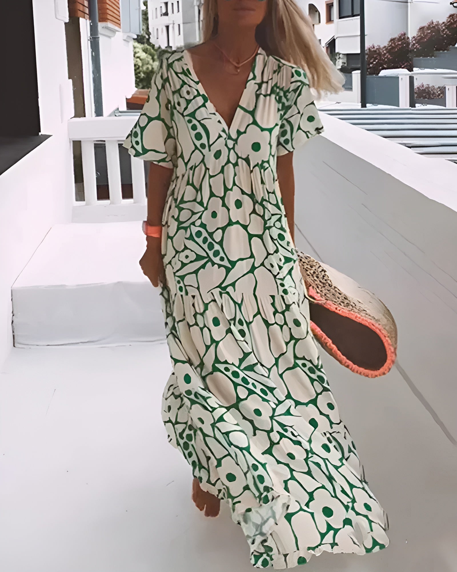Floral Flutter Sleeve V Neck Tiered Flowy Maxi Dress