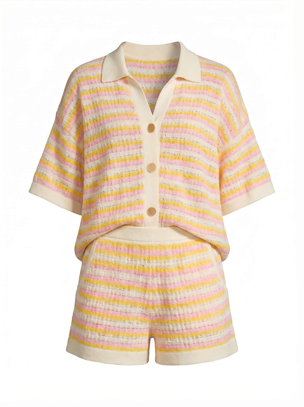 Striped Knit Polo Top and Short Two Piece Set