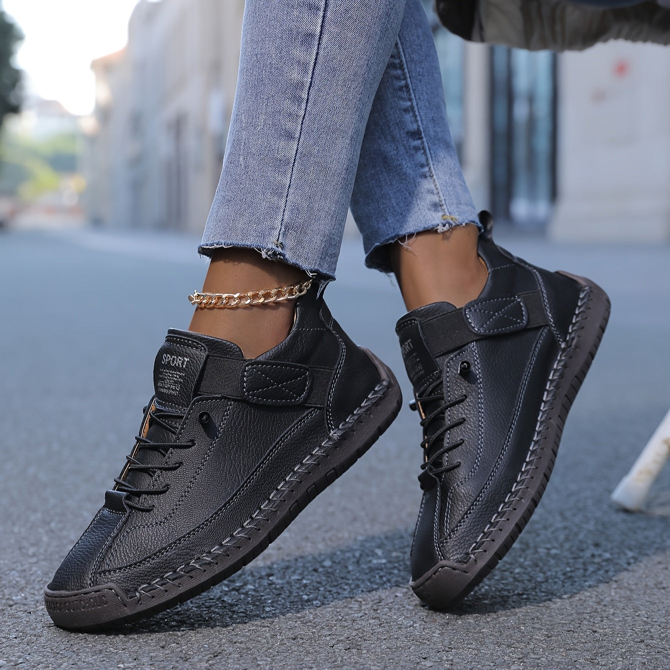 Suede Stitch Detail Lace Up Comfortable Flat Sneakers