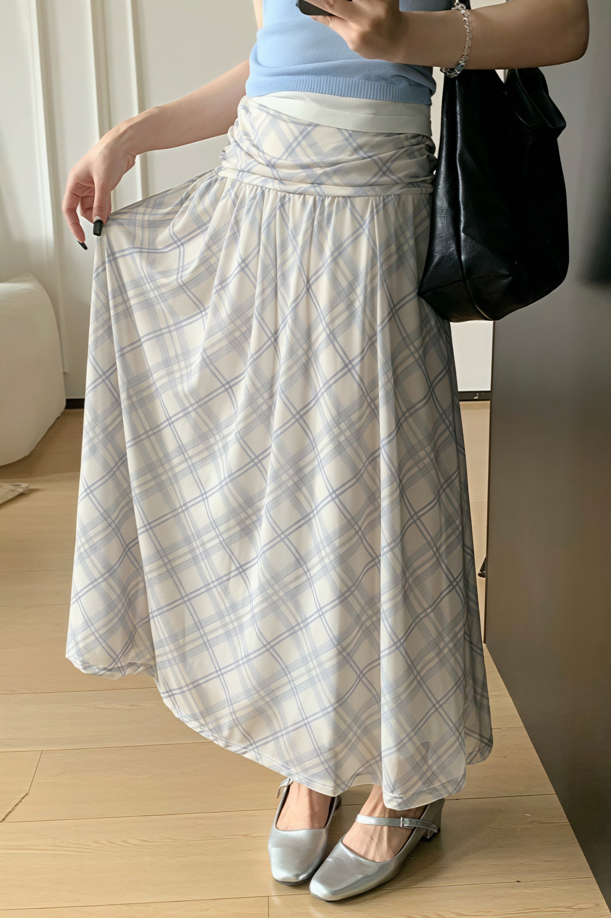 Gentle Plaid Pleated Mesh Skirt