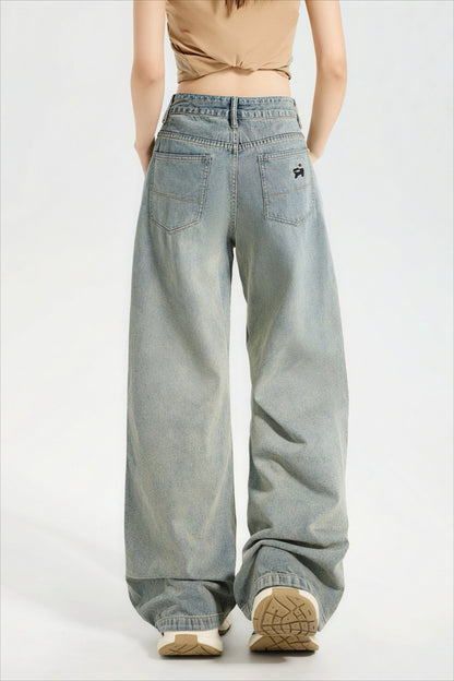 Cute Dog Embroidered Vintage Loose Jeans