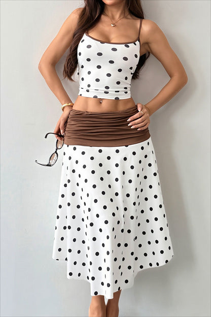Sexy Polka Dot Tie Back Crop Top Two Tone Skirt Sets