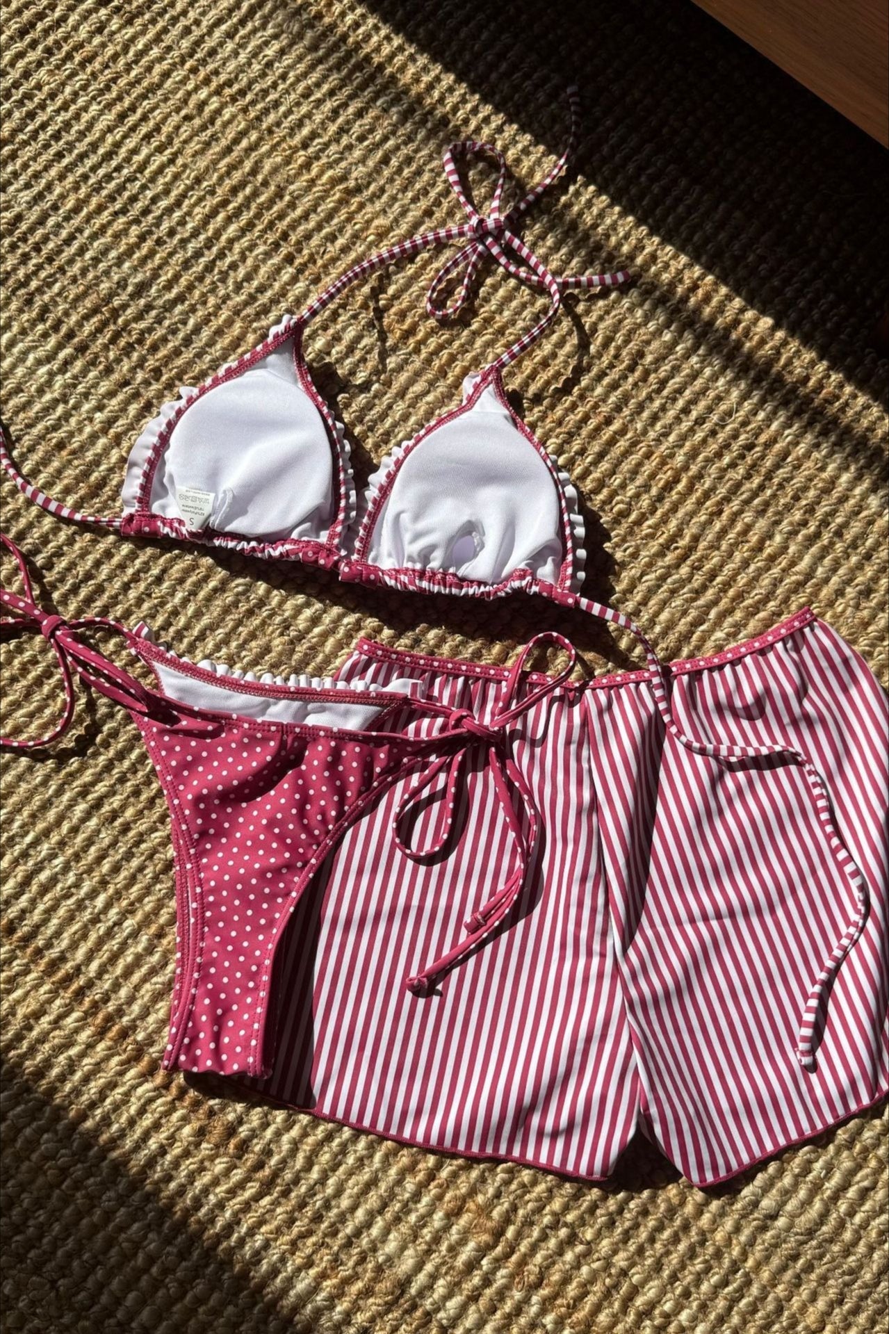 Colorblock Polka Dot Three Piece Swim Set