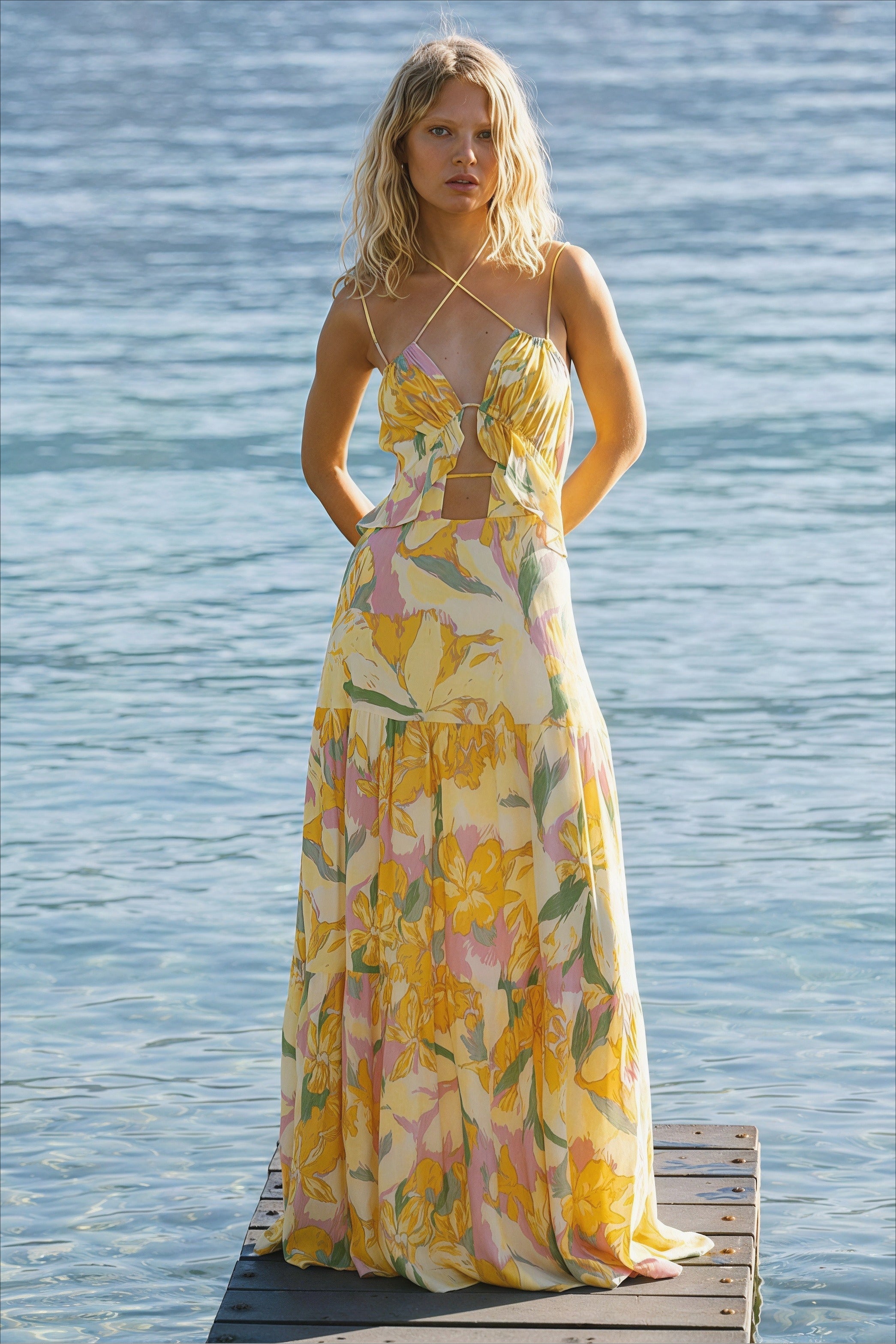 Elegant Floral Beach  Maxi  Vacation Dress
