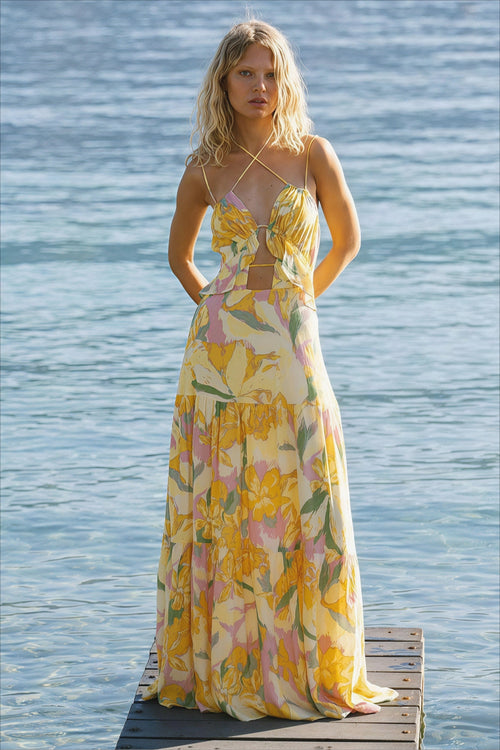 Elegant Floral Beach  Maxi  Vacation Dress