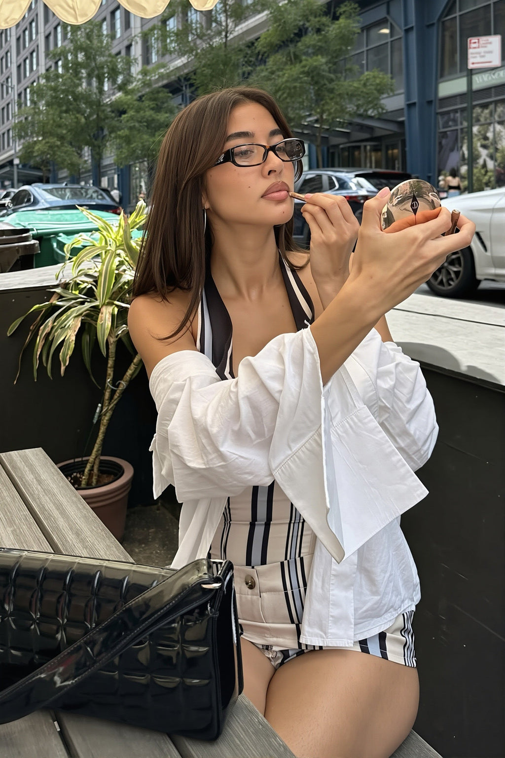 Sexy Digital Striped Halter Top Bodycon Mini Skirt Sets