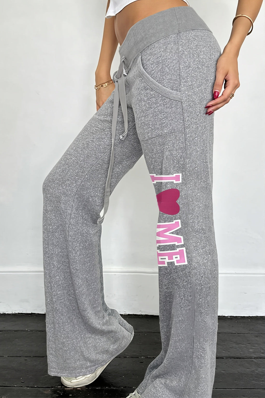 Letter Print Drawstring Straight Pants