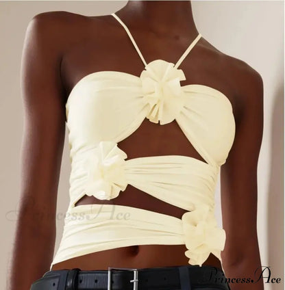 3D Blooming Strap Halter Bodycon Crop Top
