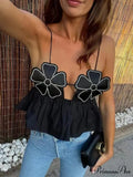 3D Blossom Spaghetti Strap Open-Back Crop Top