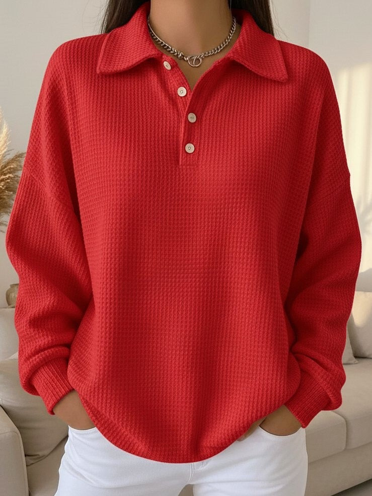 Availen | Women's Waffle Knit Collared Henley Sweater