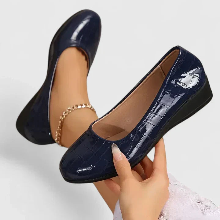 Croc Embossed Patent Square Toe Wedge Loafer