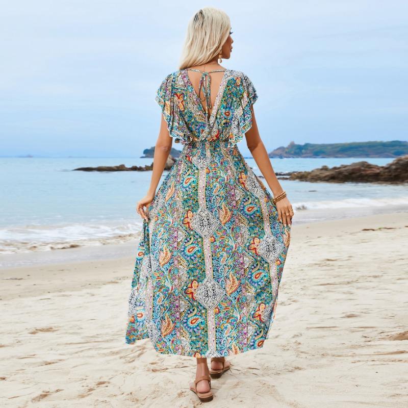 Antique Tie Up Flowery Seaside Dress