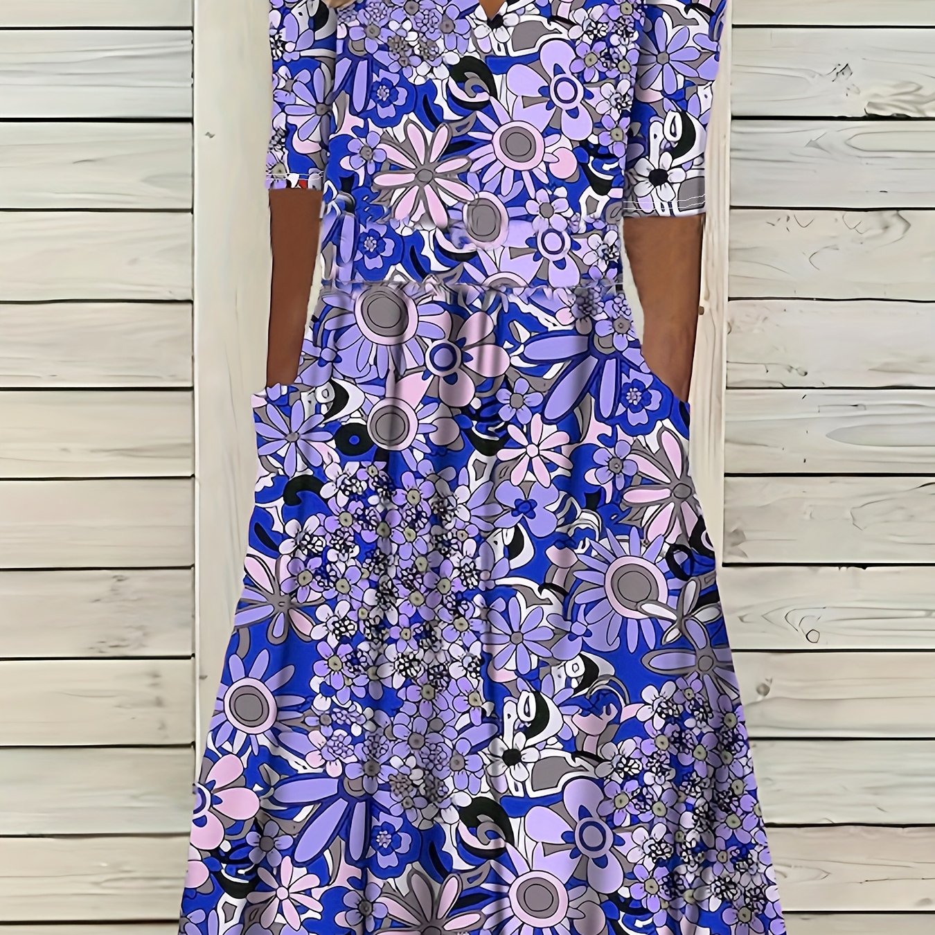 Gabi-Elegant Floral Print V-Neck Midi Dress
