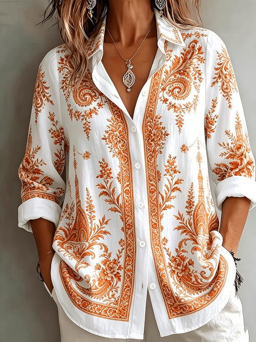 Floral Paisley Print Long Sleeve Oversized Casual Blouse