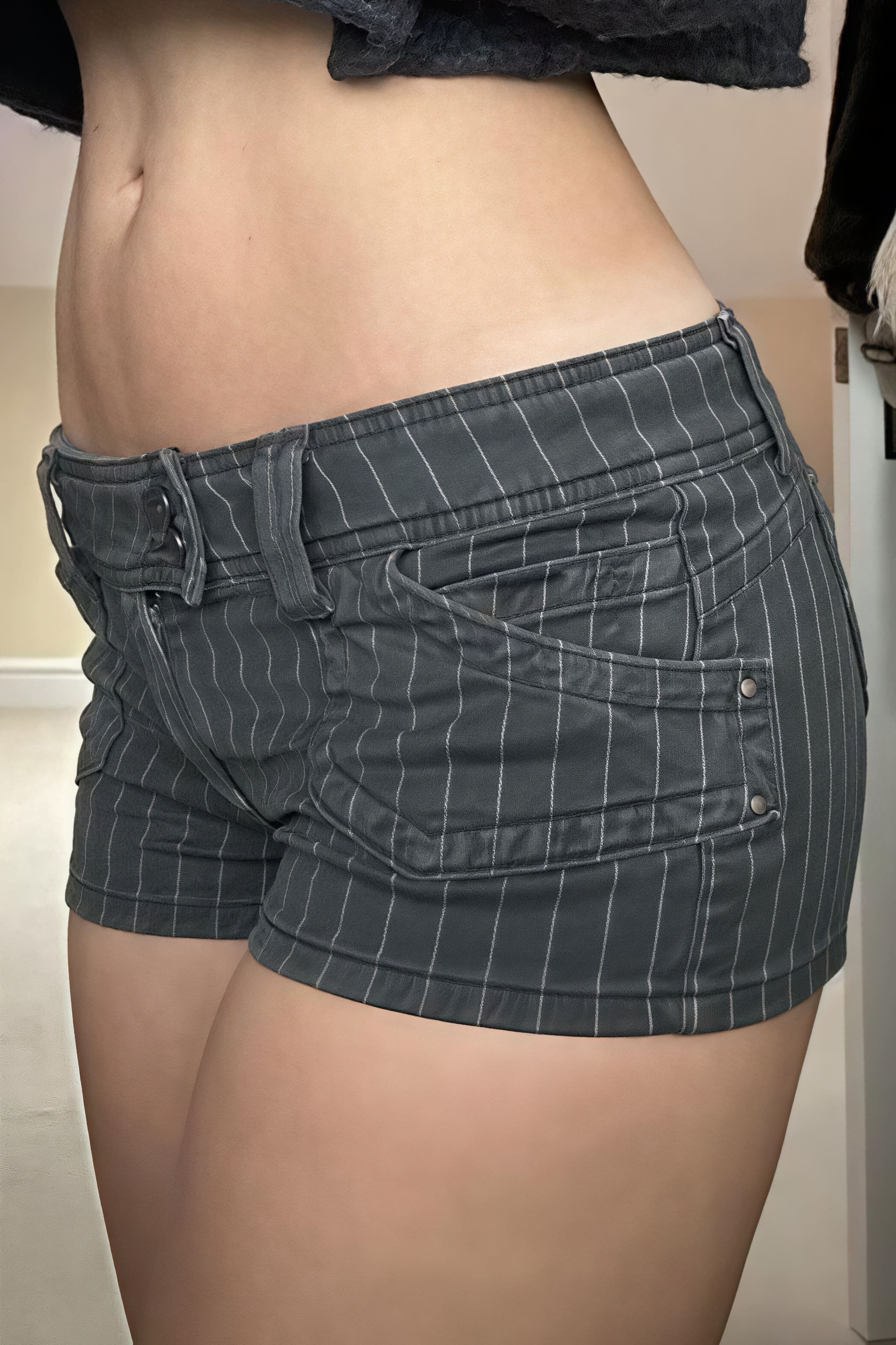 Low Waist Double Breasted Denim Shorts