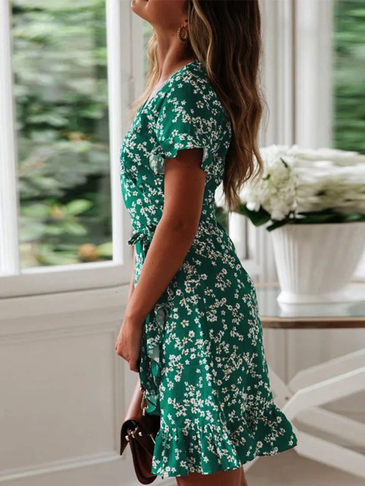 Eclectic Flowery Frills V-neck A-line Mini Floral Dress