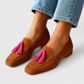 Contrast Tassel Suede Square Toe Slip On Loafer