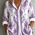 Floral Paisley Print Long Sleeve Oversized Casual Blouse