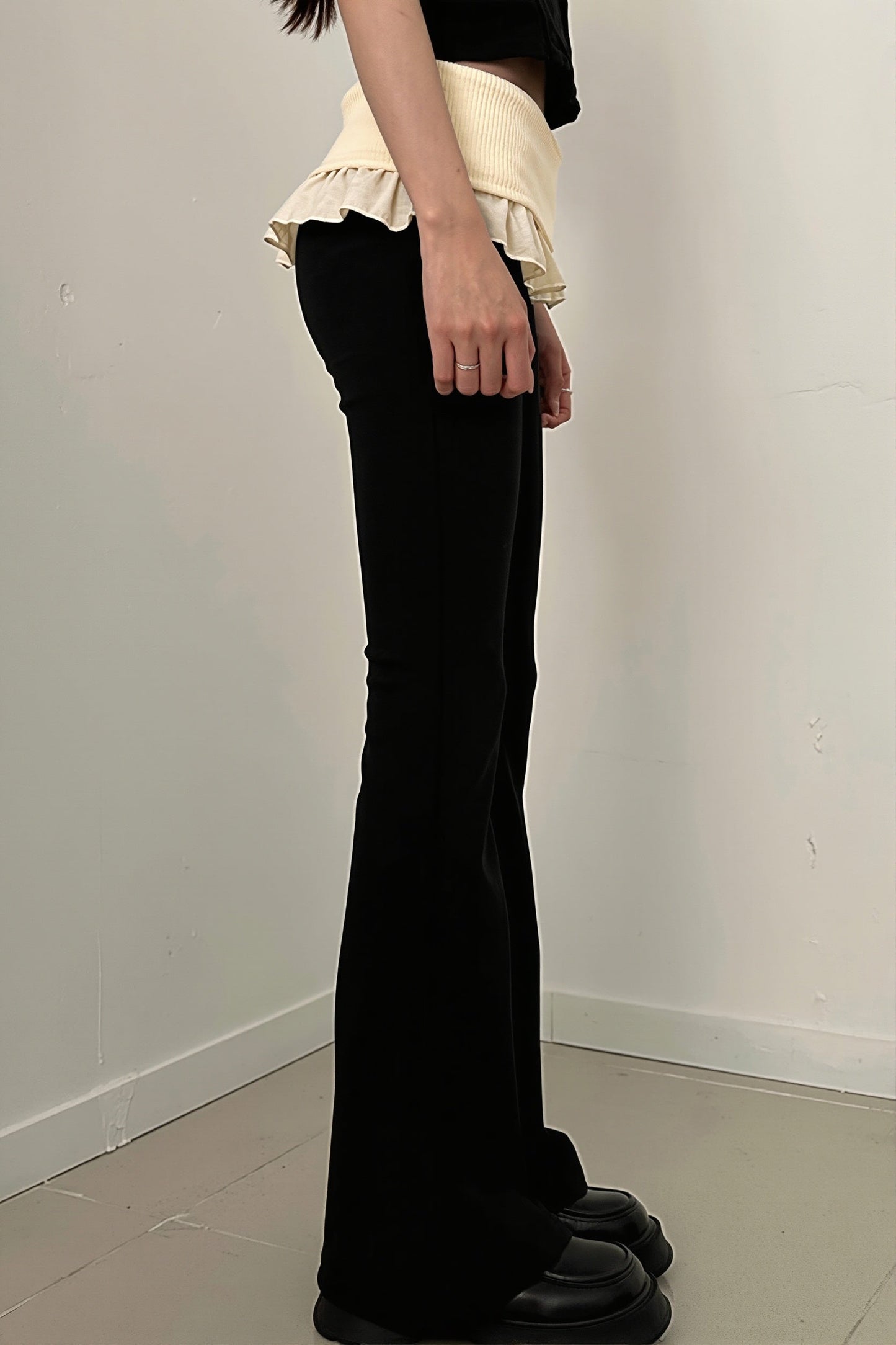 Ruffle Fold Waist Knit Flared Pants