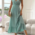 Ruffle Cap Sleeve Wrap V Neck Smocked Waist Maxi Dress