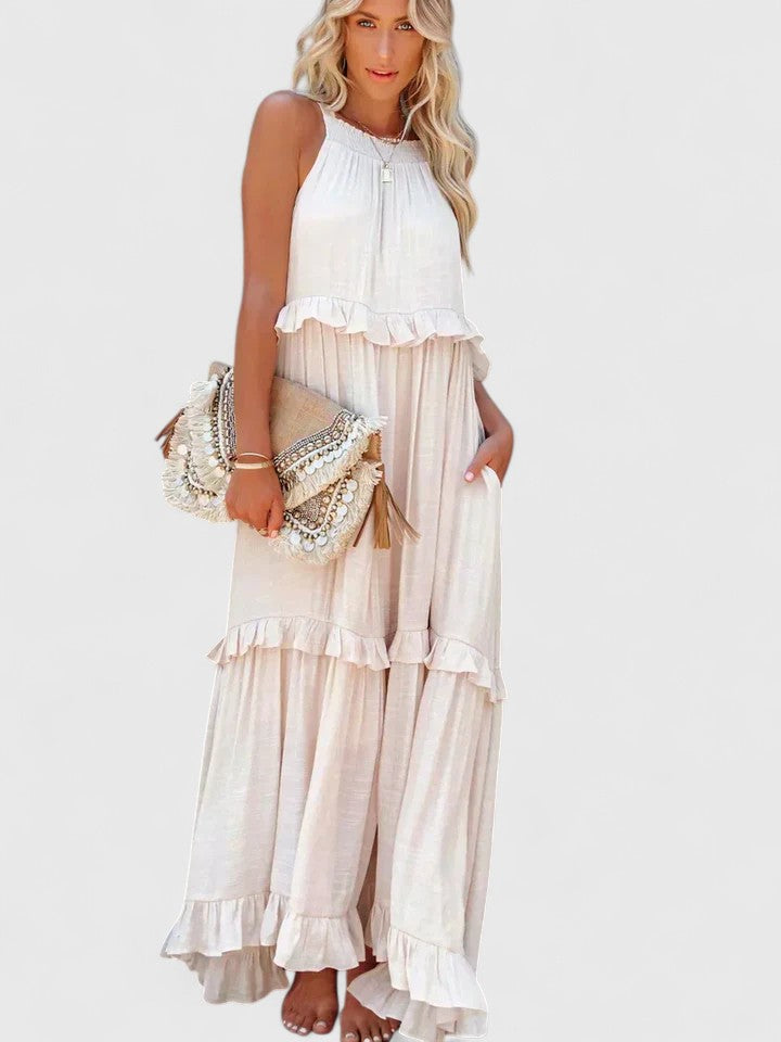 Sleeveless Tiered Maxi Summer Dress Ruffle Detail Loose Fit