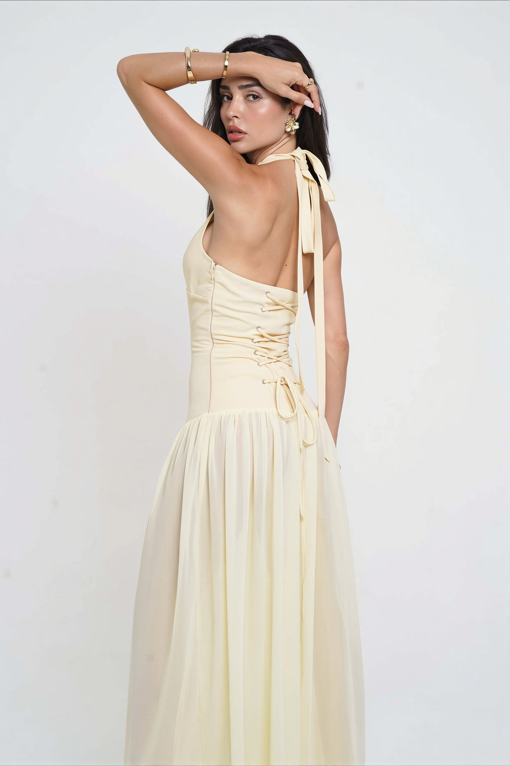 Starfish Sheer Tie Solid Maxi Dress