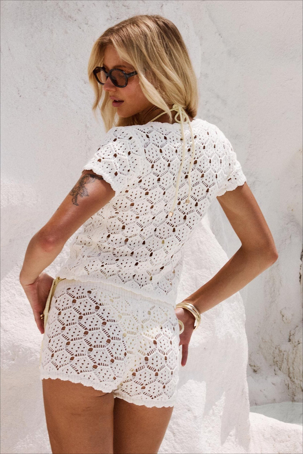 Woman wearing Relaxed Cutout Top and Shorts Set from Hicosy — view 4