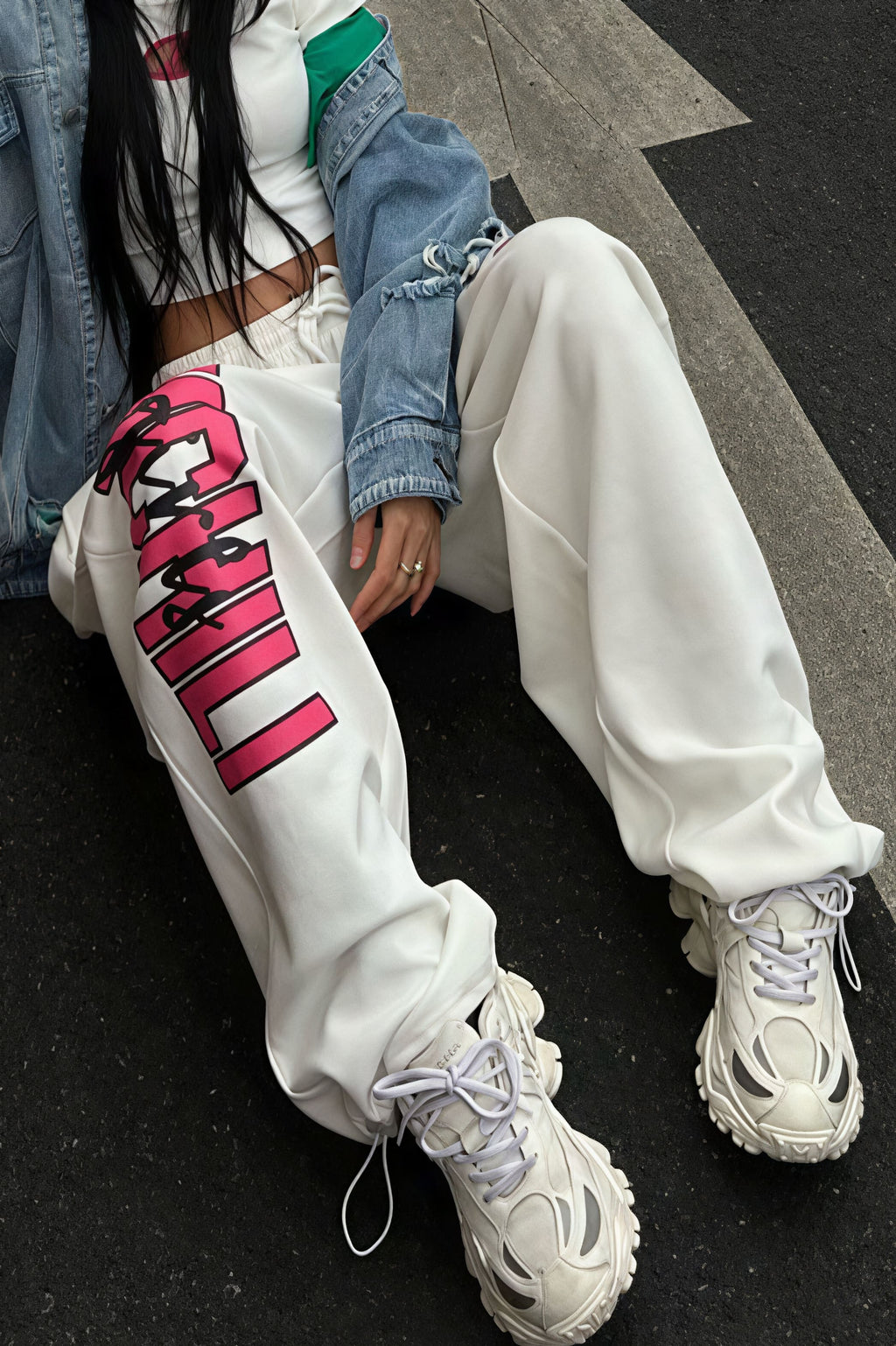 Hip Hop Print Draped Wide Leg Pants