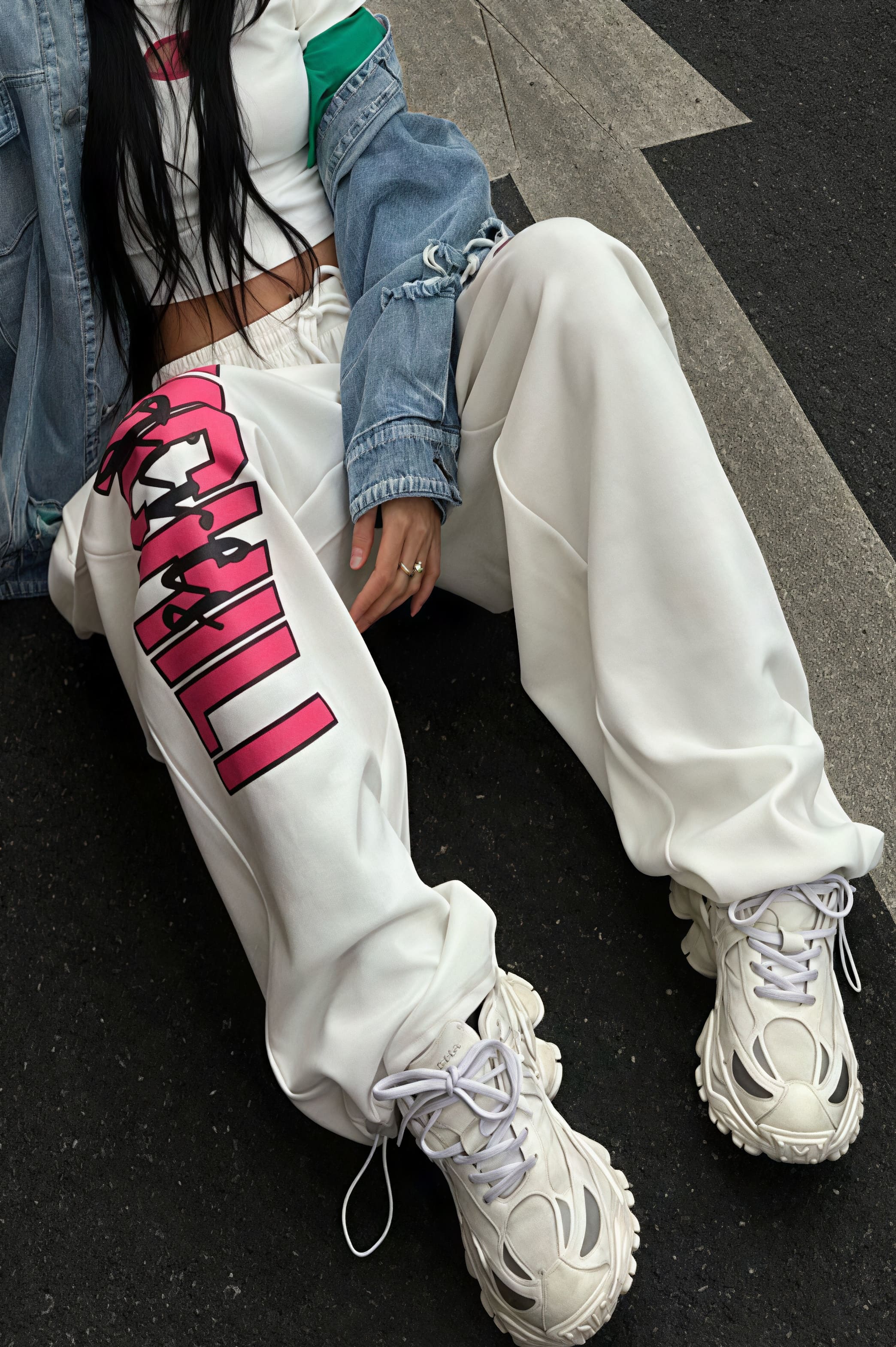 Hip Hop Print Draped Wide Leg Pants