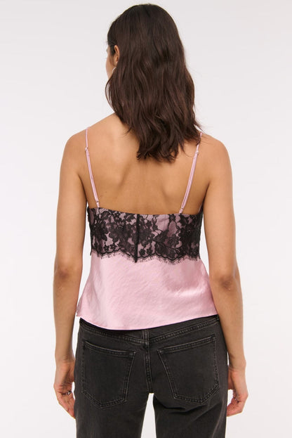Lace Color Block Satin Backless Cami Top