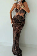 Sexy Leopard Maxi Backless Three Piece Swim Set