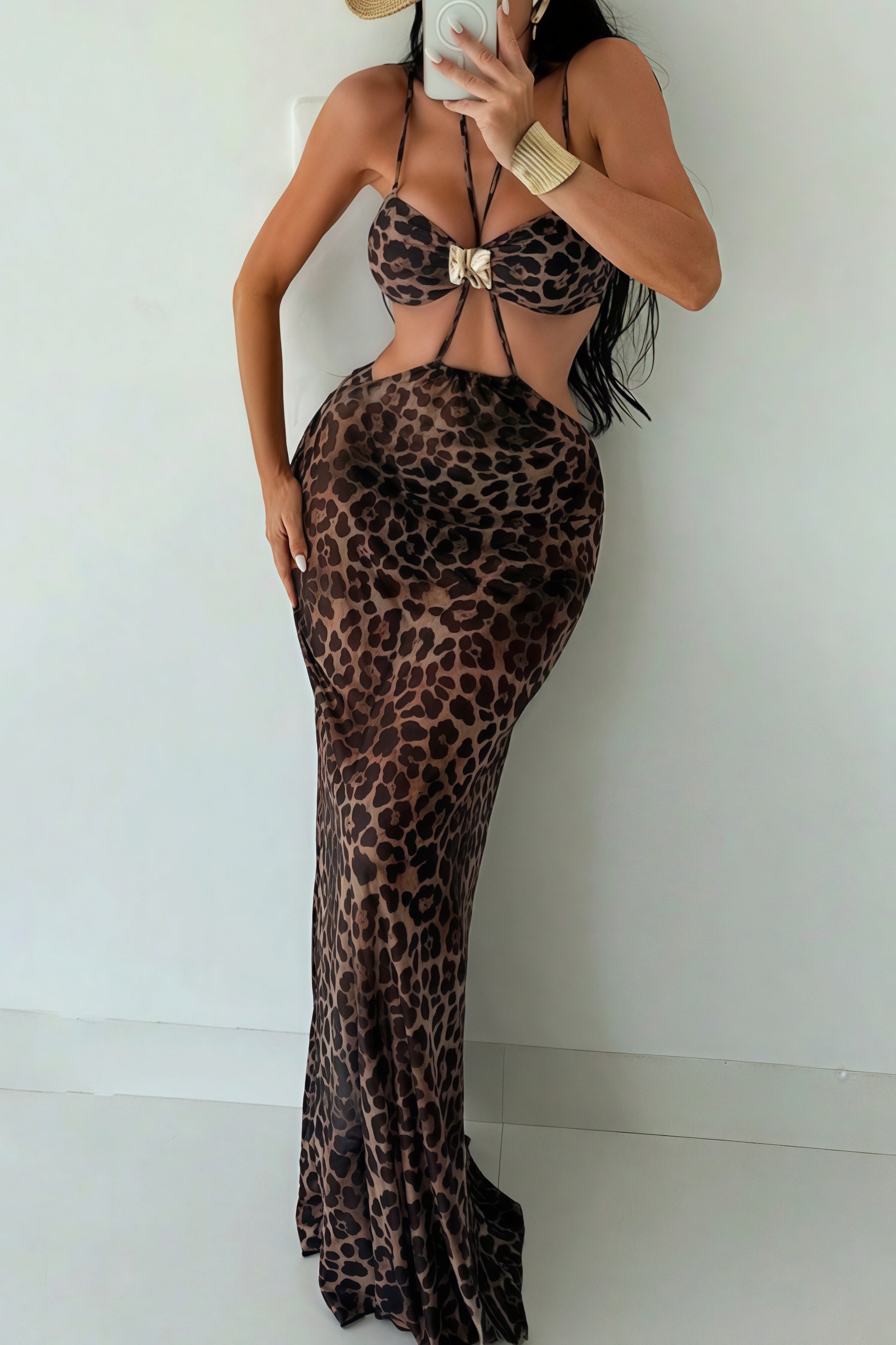 Sexy Leopard Maxi Backless Three Piece Swim Set