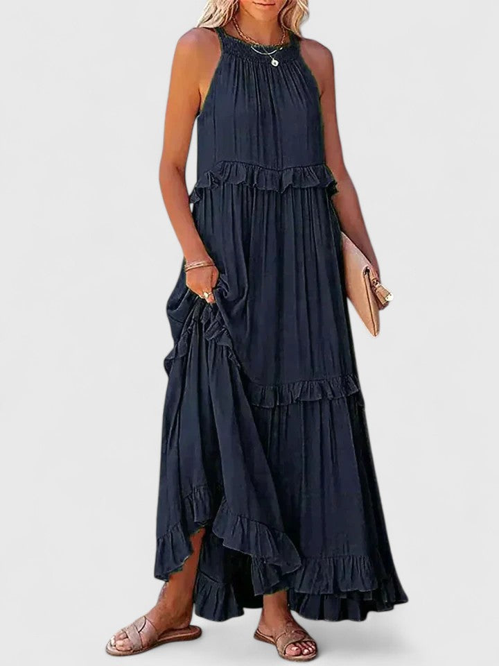Sleeveless Tiered Maxi Summer Dress Ruffle Detail Loose Fit