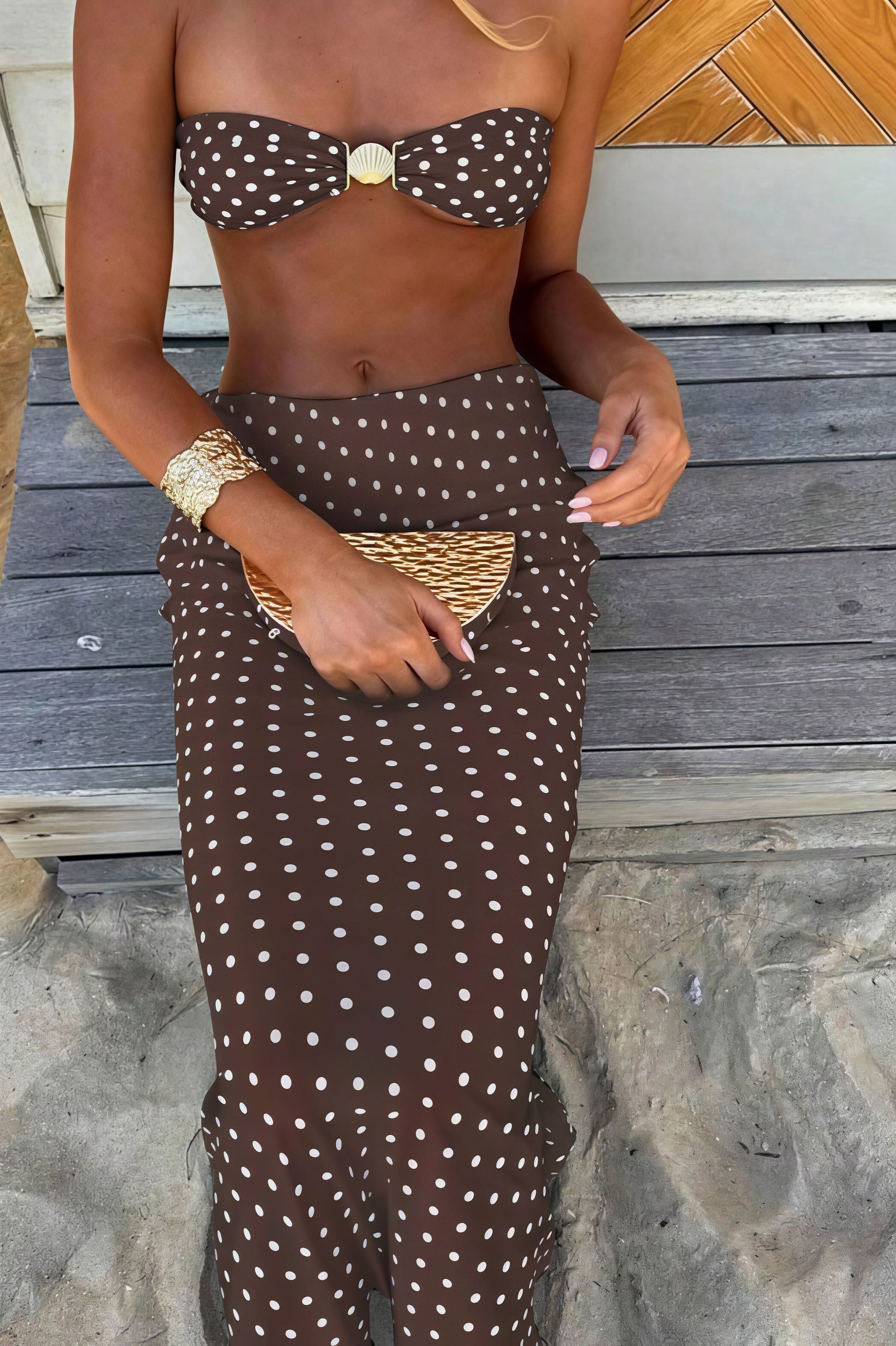 Sexy Polka Dot Mesh Skirt Three Piece Swim Set