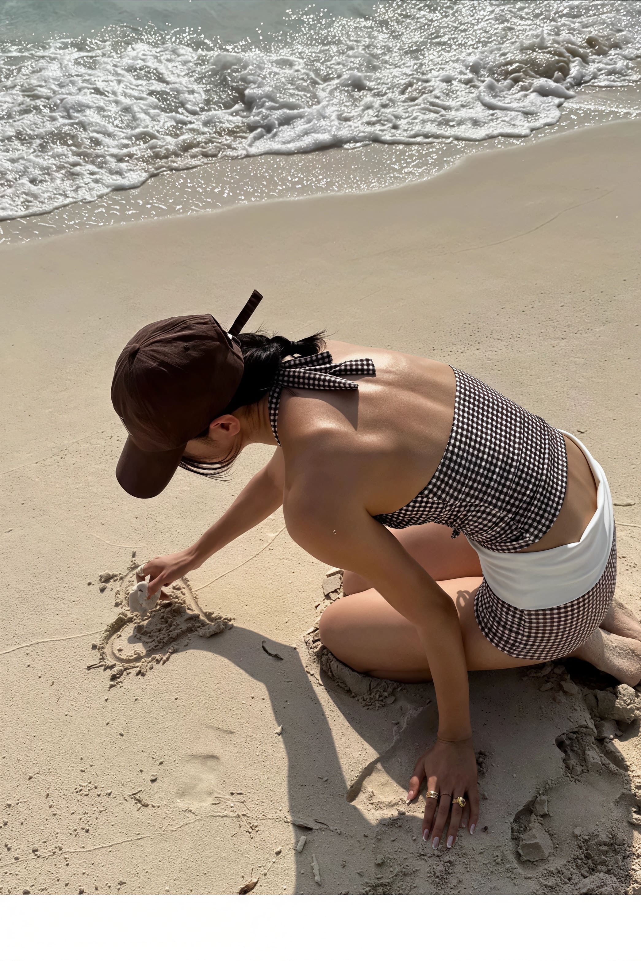 Plaid V Neck Backless Two Piece Swim Set