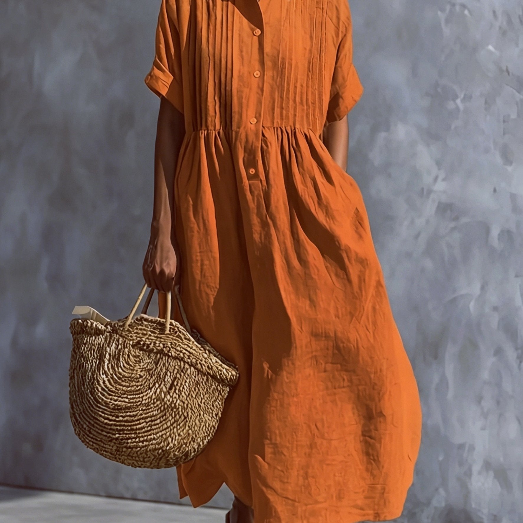 Pintuck Collared Casual Shirt Dress