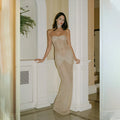 Elegant Off-Shoulder Glitter Fishtail Maxi Dress