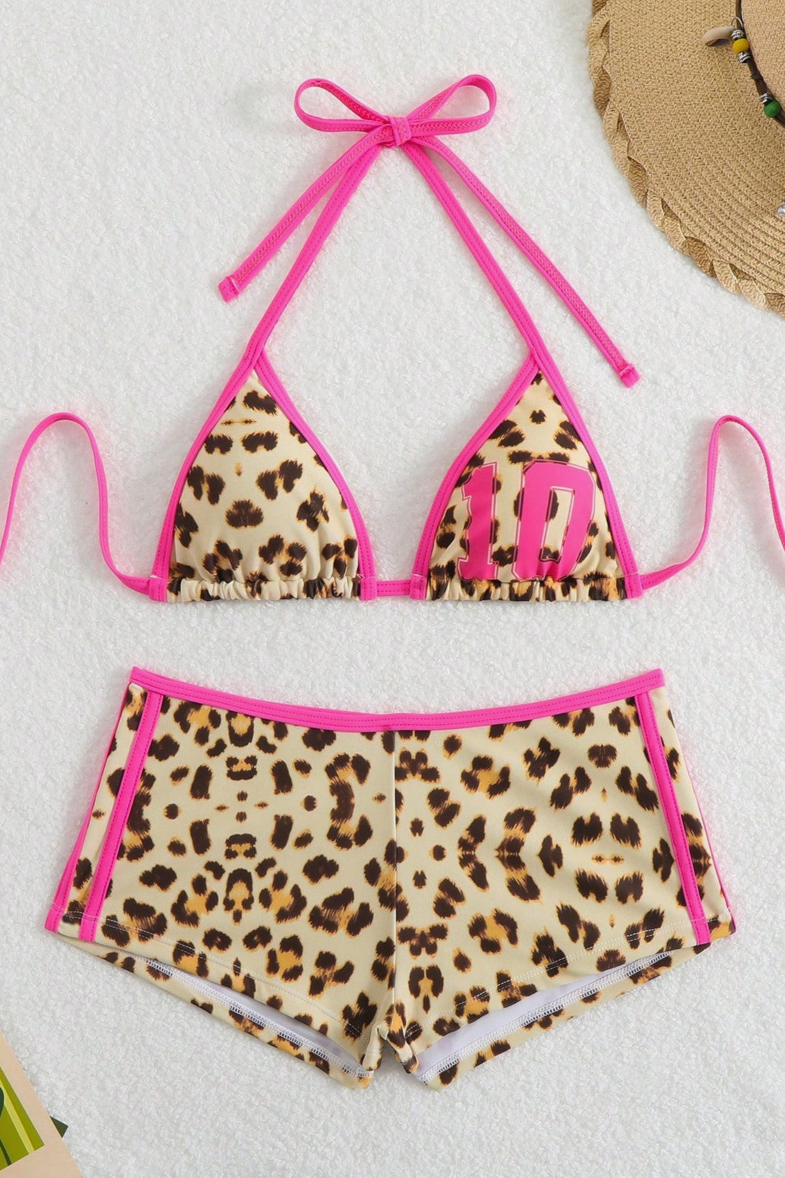 Color Block Leopard Hip Bikini Set