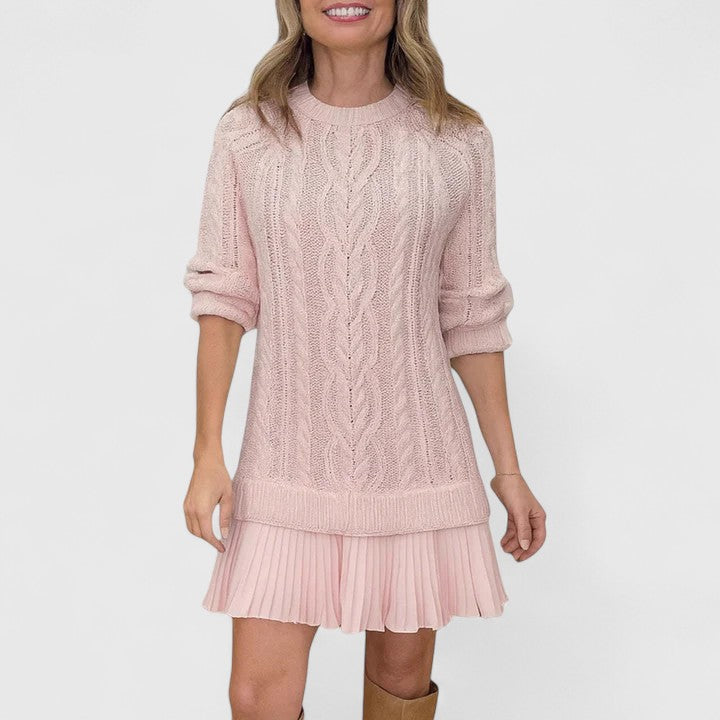Ashlyndora | Women's Cable Knit Sweater Dress with Pleated Hem