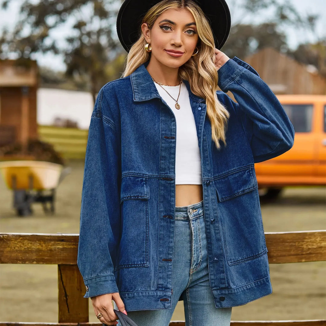 Oversized Denim Shirt Jacket with Patch Pockets