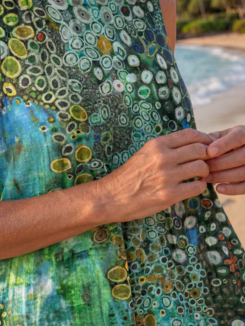Abstract Print Round Neck Sleeveless Beach Midi Dress