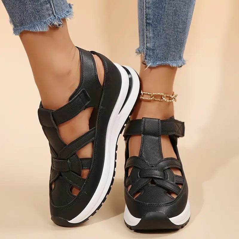 Woven Strap Velcro Closure Platform Casual Sandal