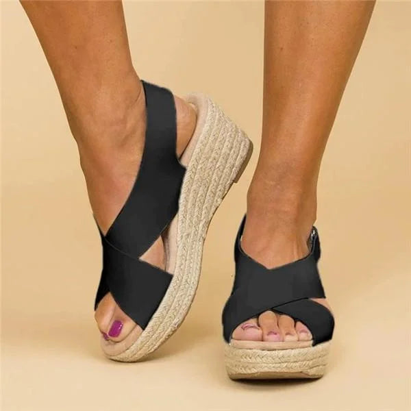 Cross Strap Espadrille Wedge Slingback Sandal