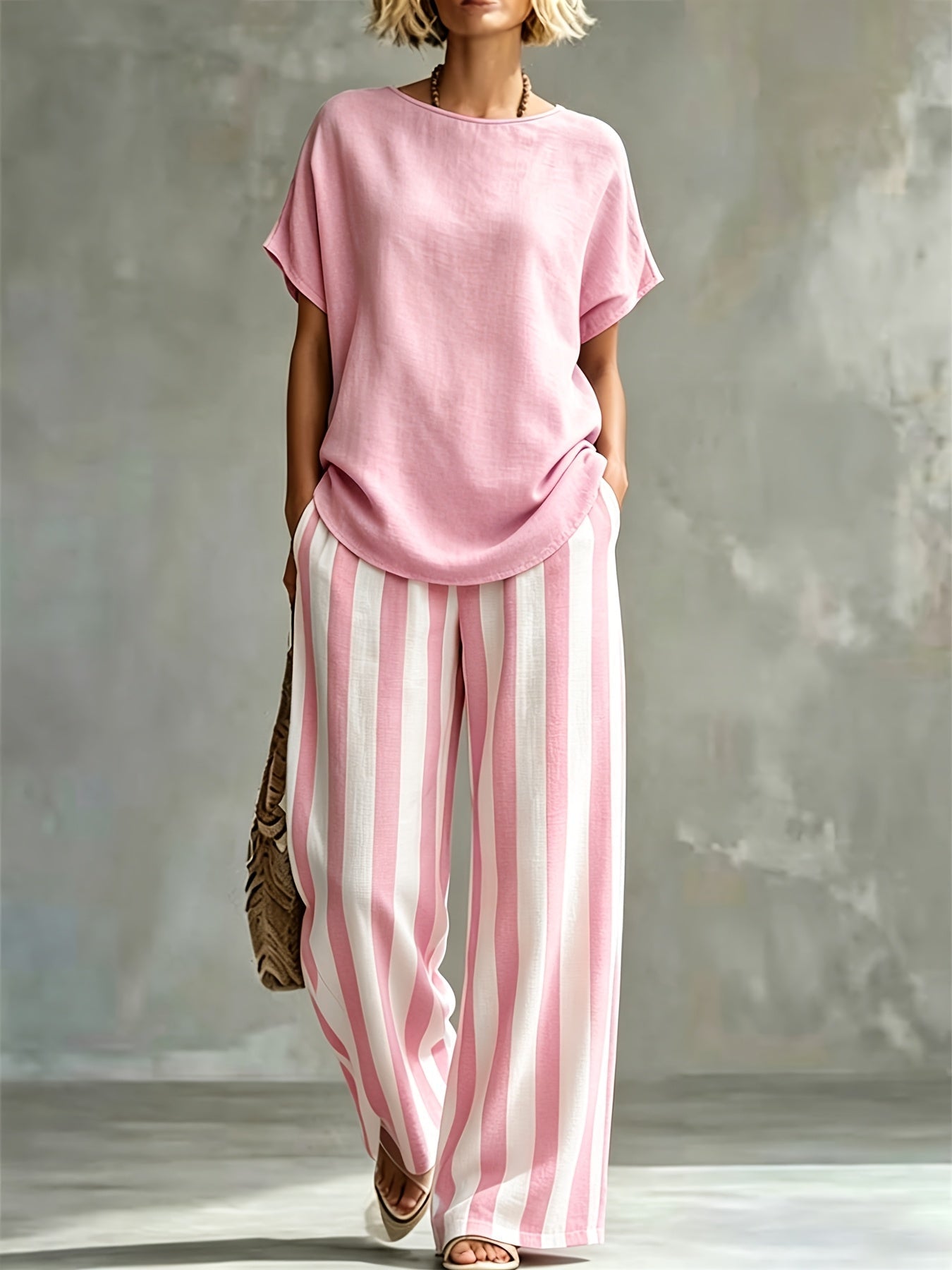 Striped Wide Leg Two Piece Set for Vacation Style