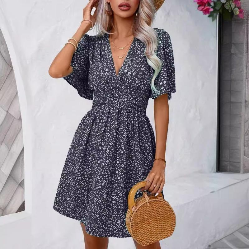 Tall Waisted V-neck Ruffled Floral Dress