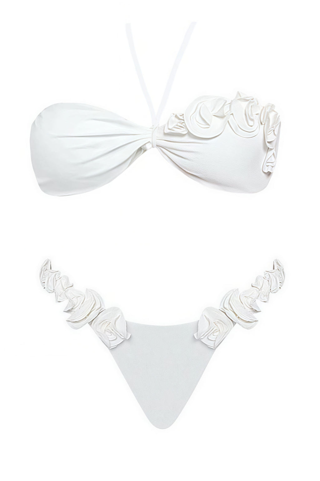 Sexy Solid 3D Flower Elastic High Waist Bikini Sets