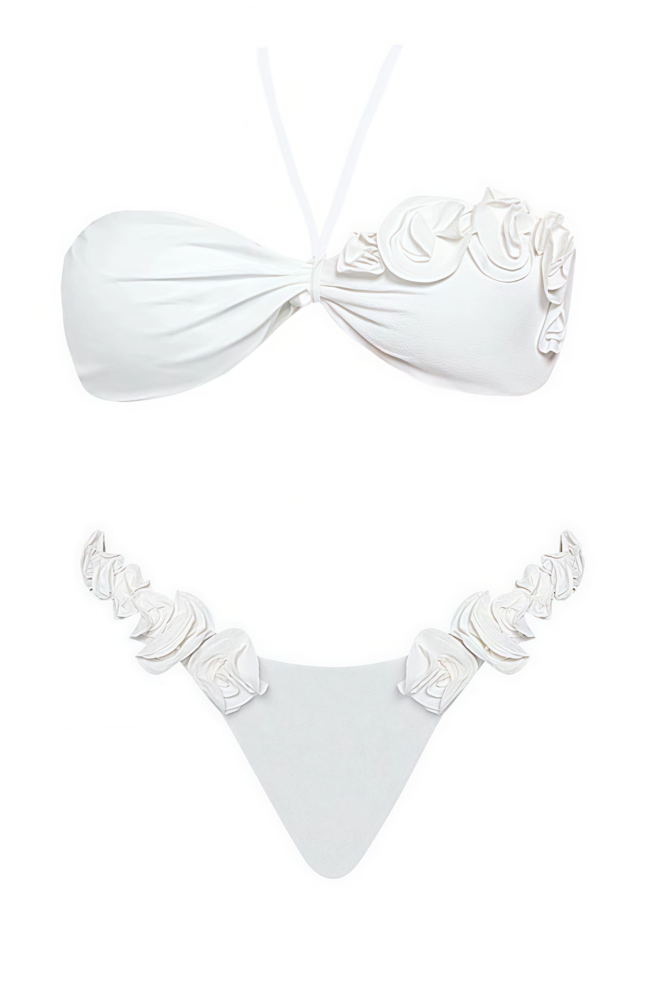 Sexy Solid 3D Flower Elastic High Waist Bikini Sets